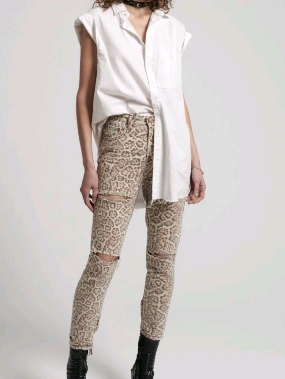 One Teaspoon Super High Wasted Freebirds Leopard Print Jeans Size 22